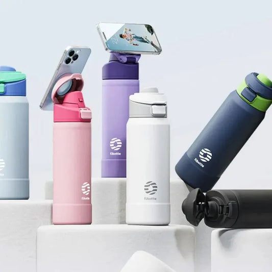 gourde Sport Magnétique 950 ml Rose avec support smartphone compatible MagSafe et isolation thermique