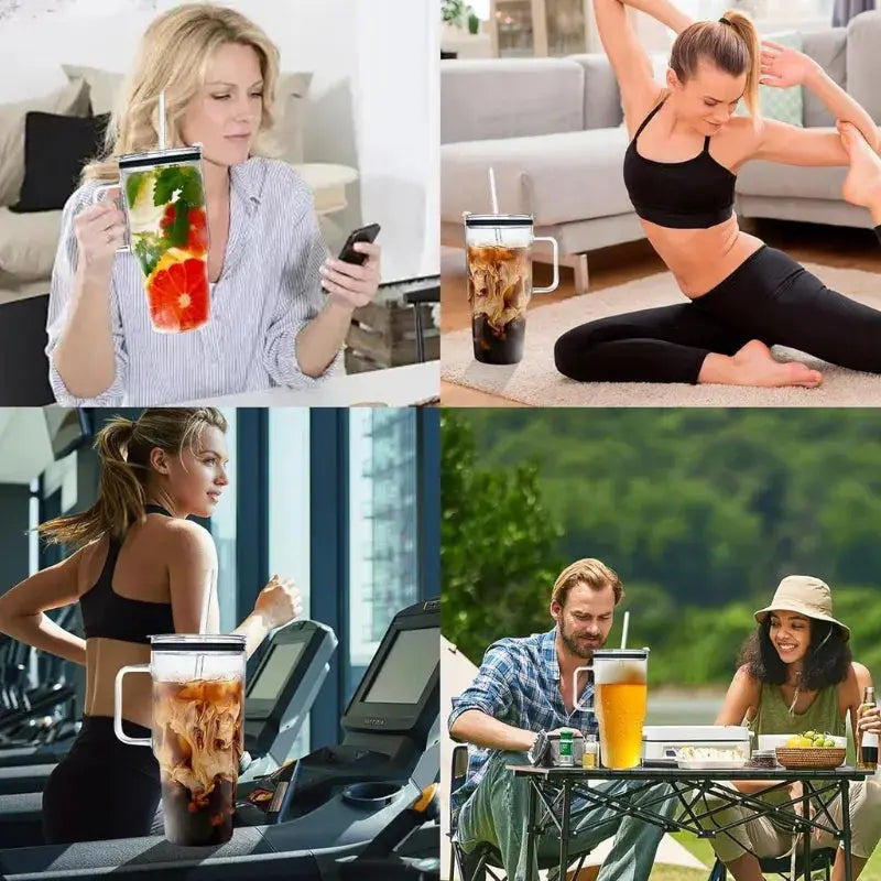Bouteille verre premium avec paille réutilisable et poignée ergonomique pour boissons froides | La Gourde®