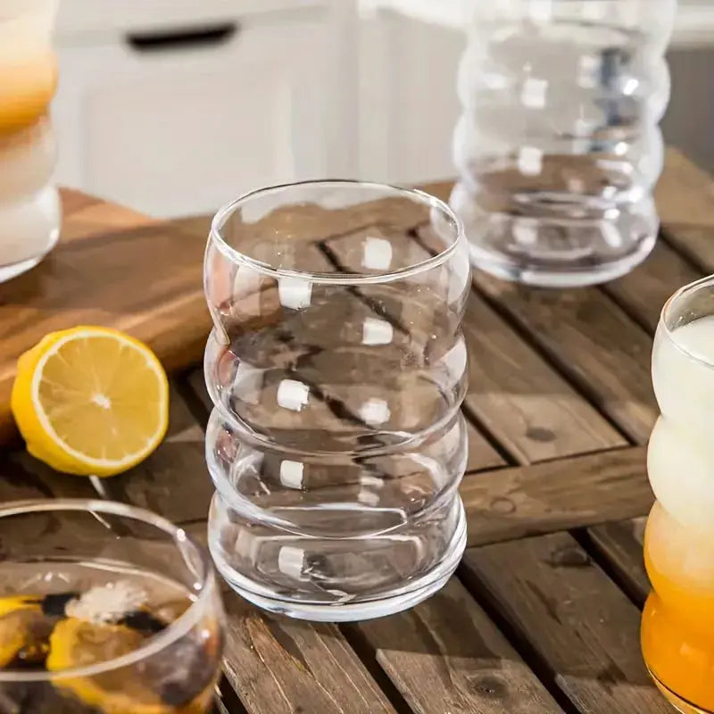Lot de 2 Gobelet En Verre 350ML, verres cannelés, verre transparent, écologique, parfaits pour thé glacé | La Gourde®