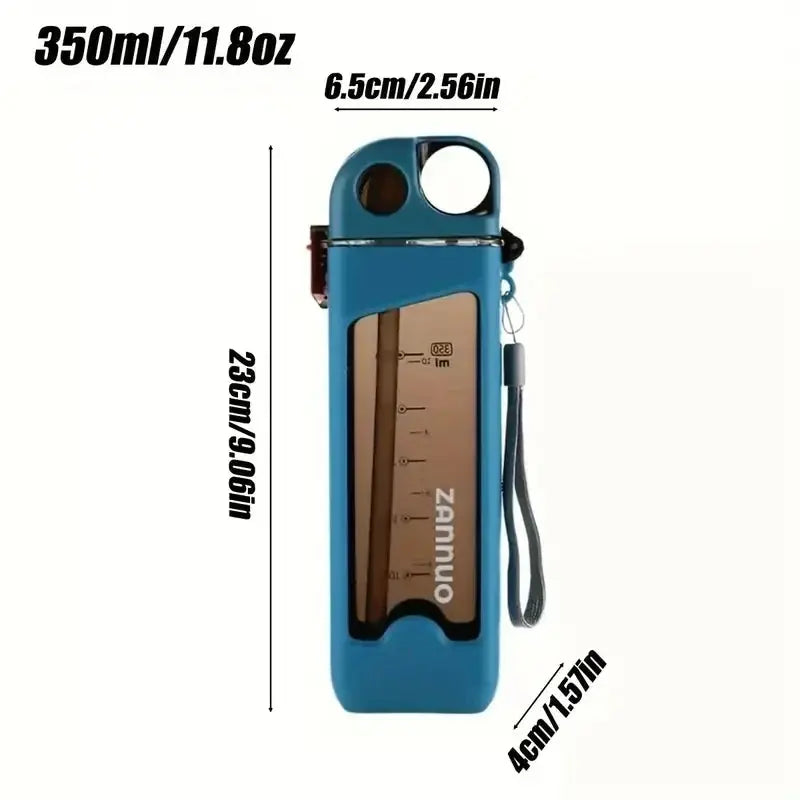Mini Gourde Enfant Avec Paille 350 ml – Gourde pour Eau Carre portable et 100% étanche avec couvercle et paille réutilisable
