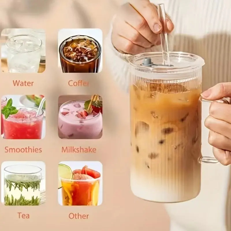 Grand verre transparent avec paille pour thé et smoothie