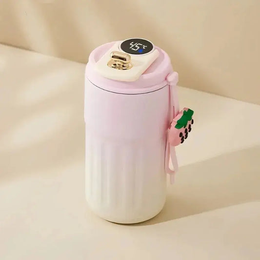 Mug intelligent La Gourde Tasse Connectée Rose 450ML en acier inoxydable avec écran de température tactile et double paroi isotherme. - La Gourde