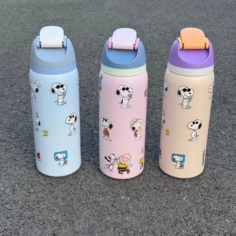 Bouteille isotherme Snoopy 710 ml avec paille et couvercle anti-fuite
