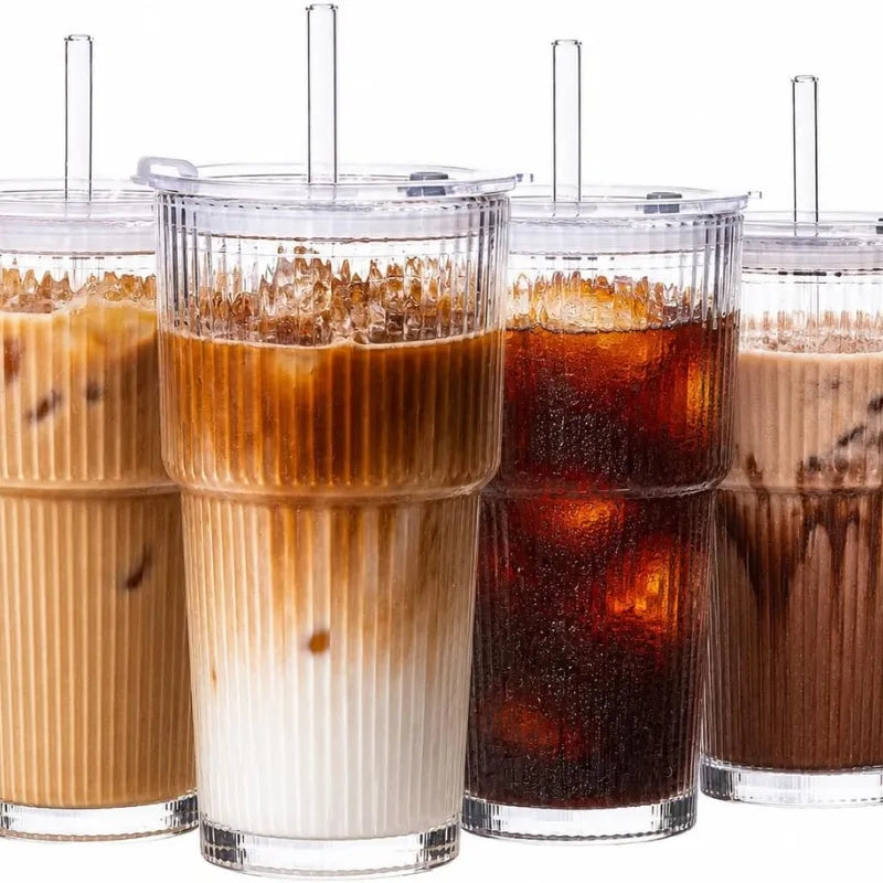Gobelet café glacé en verre avec fermeture étanche pour transport sécurisé au quotidien | La Gourde