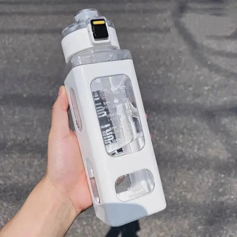 
Gourde Carrée Blanc, Gourde d'Eau Carrée 900 ml grande capacité avec système de paille ergonomique