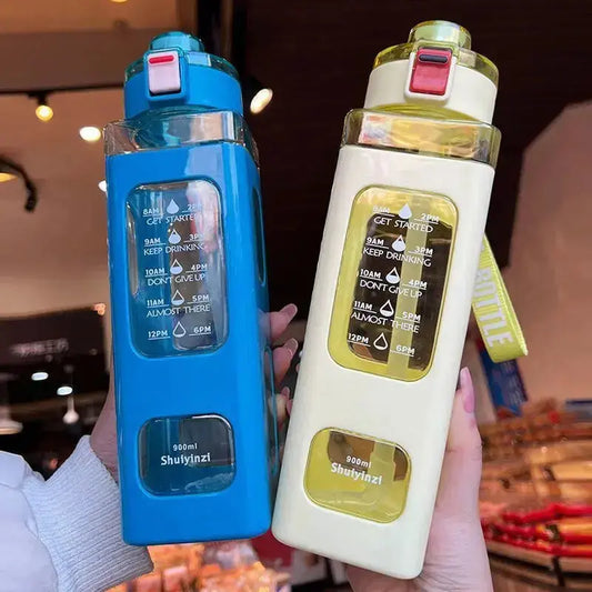 Gourde Carrée, Gourde d'Eau Carrée 900 ml grande capacité avec paille intégrée pour le sport
