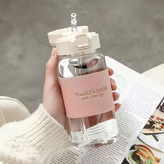 Bouteille d'eau rose avec paille intégrée et design transparent moderne  | La Gourde ®