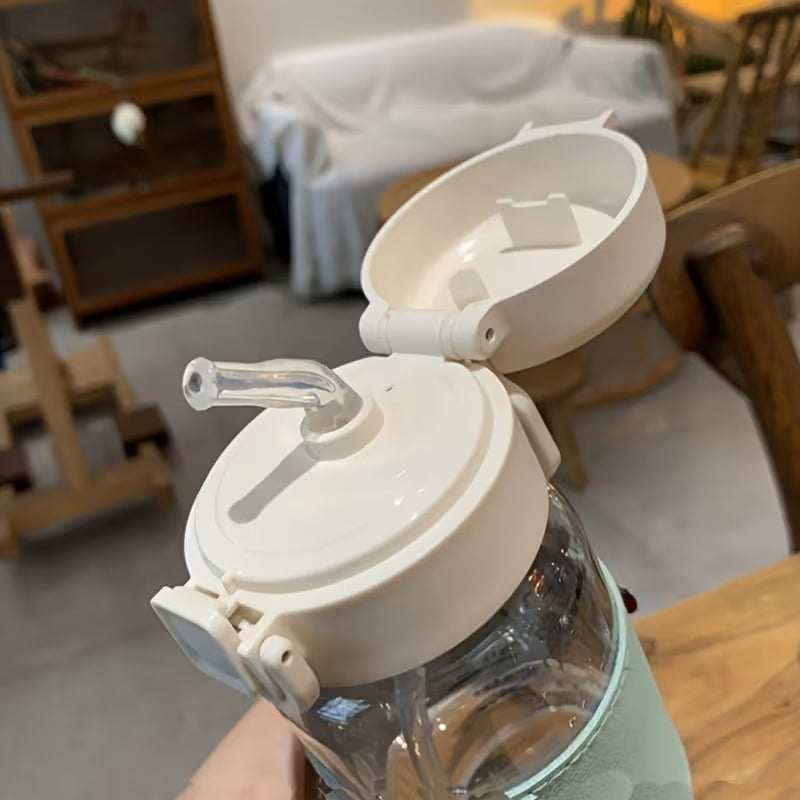 Gourde réutilisable transparente rose pour eau, thé, café au lait et jus ave paille integrée | La Gourde ®