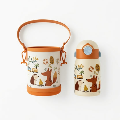 Bouteille thermos enfant 400 ml motif renard pour boissons chaudes et froides.