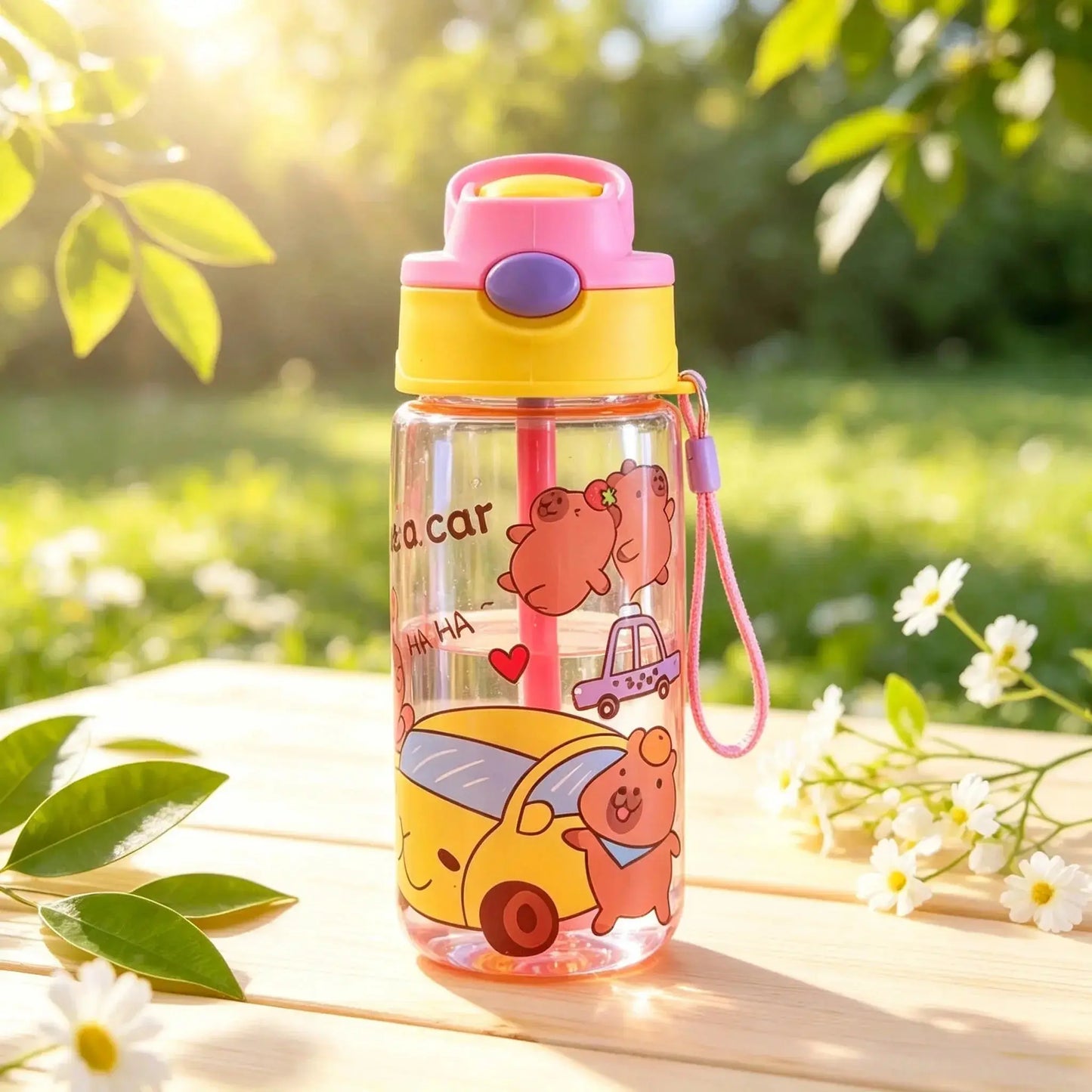 Gourde Enfant Transparente Motif Animaux 480ml avec poignée de transport et motifs animaux.
Une gourde ludique et facile à transporter pour accompagner les enfants dans leurs activités.
