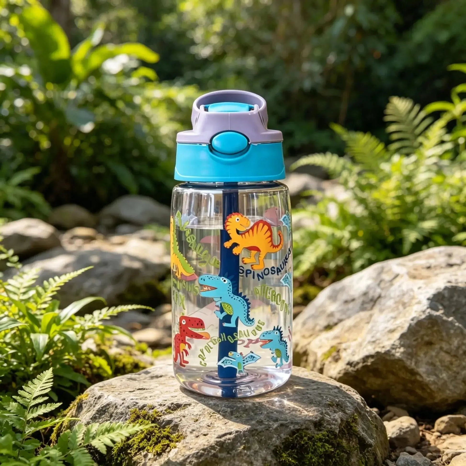 Gourde Enfant Transparente Motif Animaux 480ml bleu foncé avec paille et couvercle à ouverture par bouton.
Bouteille d’eau enfant ludique avec paille intégrée et fermeture flip-top.