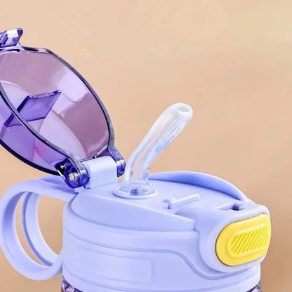 Gourde Enfant Transparente Portable 550 ml bouteille d'eau enfant dessin animé avec paille 