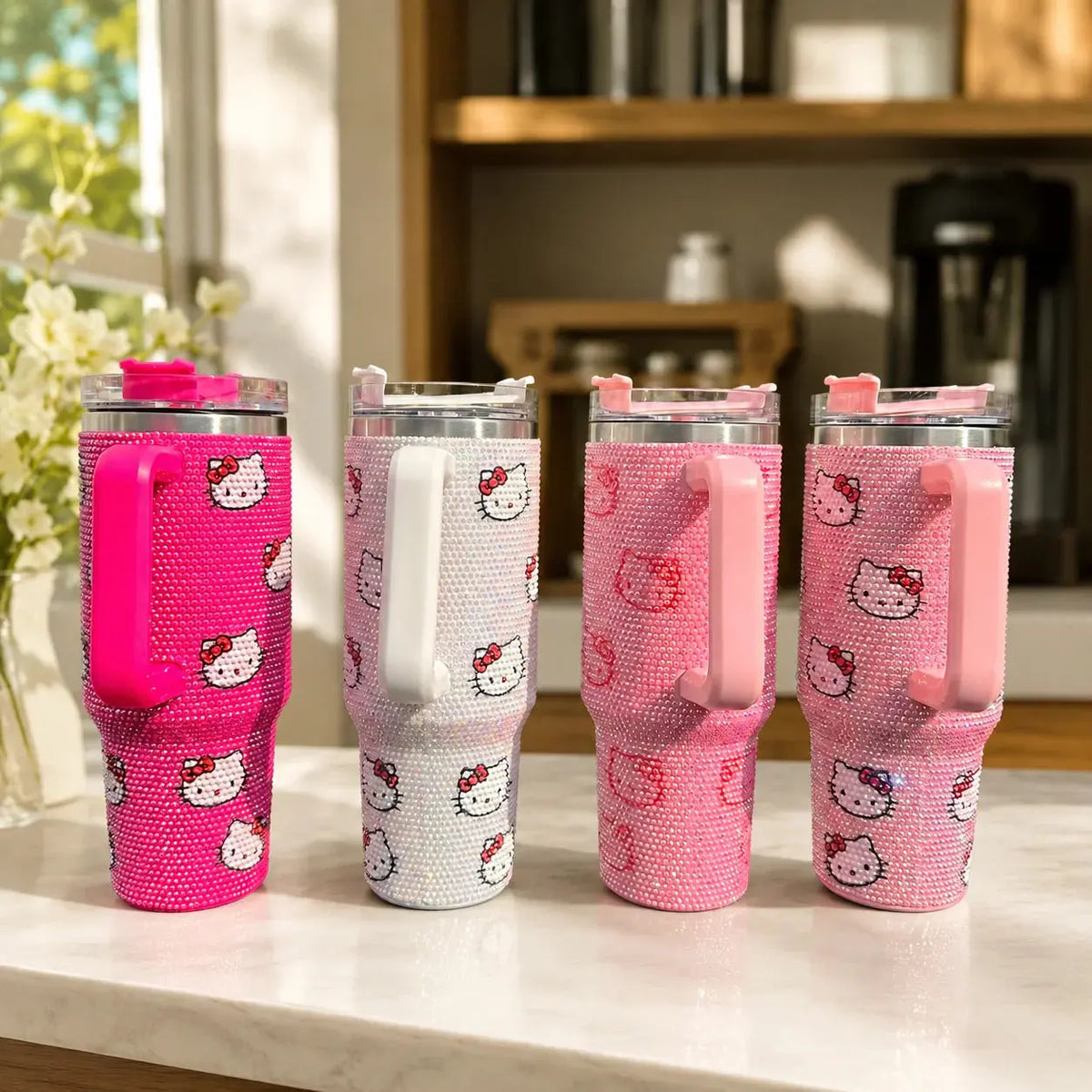 
Gourde Hello Kitty en strass avec poignée et paille