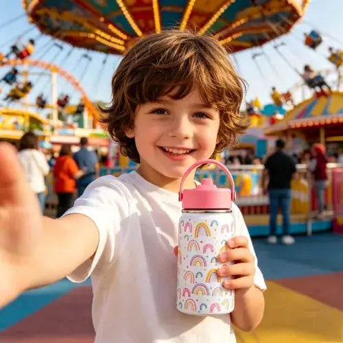 Gourde Inox Enfant Avec Paille 12oz avec poignée, bouteille d’eau isotherme pour enfant.