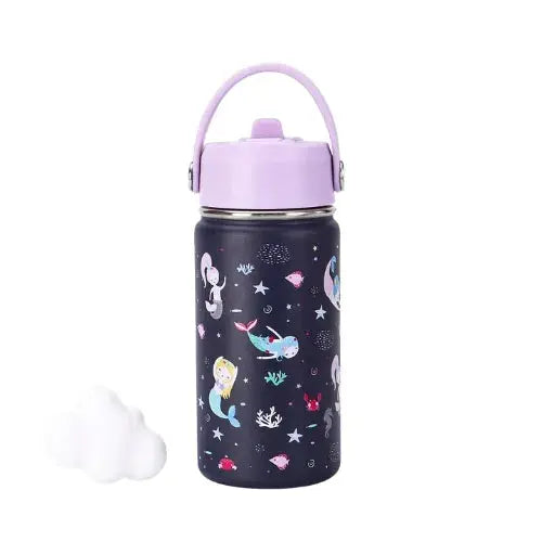Gourde Inox Enfant Avec Paille 12oz avec poignée pour sortie et activité extérieure.
 La poignée facilite le transport pendant les promenades et activités.