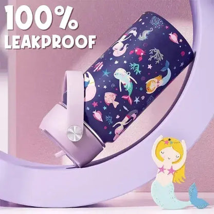 Gourde Inox Enfant Avec Paille 12oz 350 ml avec motif animaux anti-rayures.