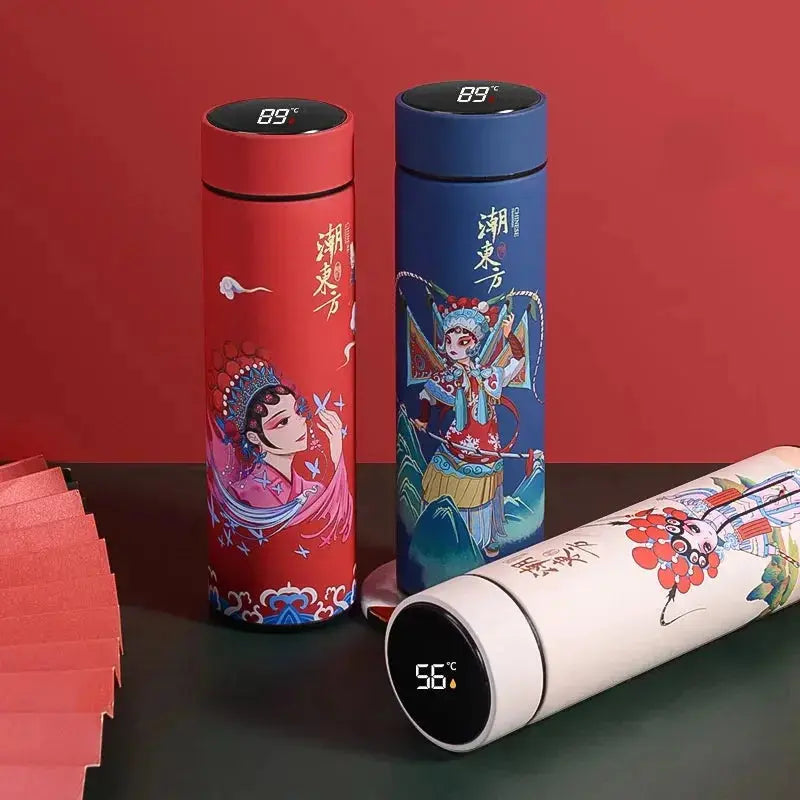 Gourde Isotherme Connecté Design Japon avec affichage LED de température et design rétro asiatique.
 Une bouteille élégante combinant technologie moderne et inspiration asiatique rétro.