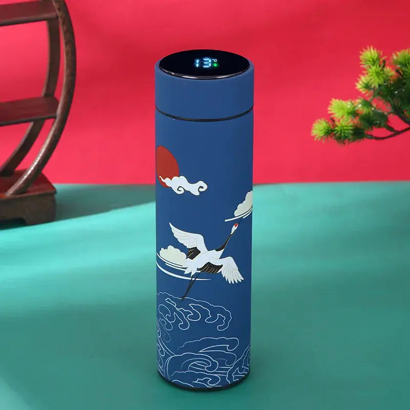 Gourde Isotherme Connecté Style Japonais (Grue) -  Avec Affichage de la température pour vos boissons