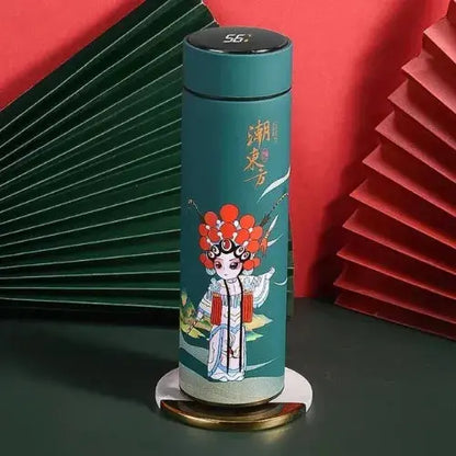 Gourde Isotherme Connecté Design Japon en inox avec infuseur à thé et affichage LED.