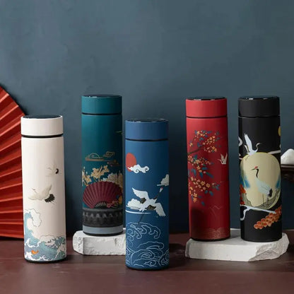 Gourde Isotherme Connectée Style Japonais (Traditionnelle) en plusieurs coloris , Blanc, Vert, Bleu, rouge et noir, gourde style asiatique, écran tactile intelligent, acier inoxydable, réutilisable, idéale pour les tisanes | La Gourde®
