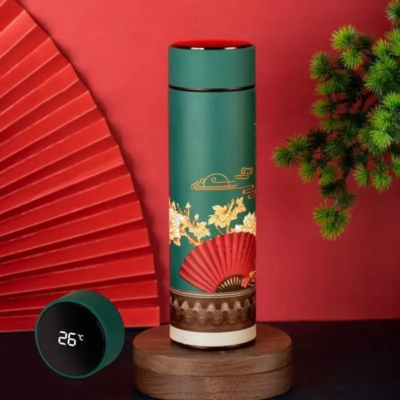 
Gourde Isotherme Connectée Style Japonais (Traditionnelle), gourde café isotherme, écran LED tactile, conservation longue durée, portable, idéale au bureau | La Gourde®