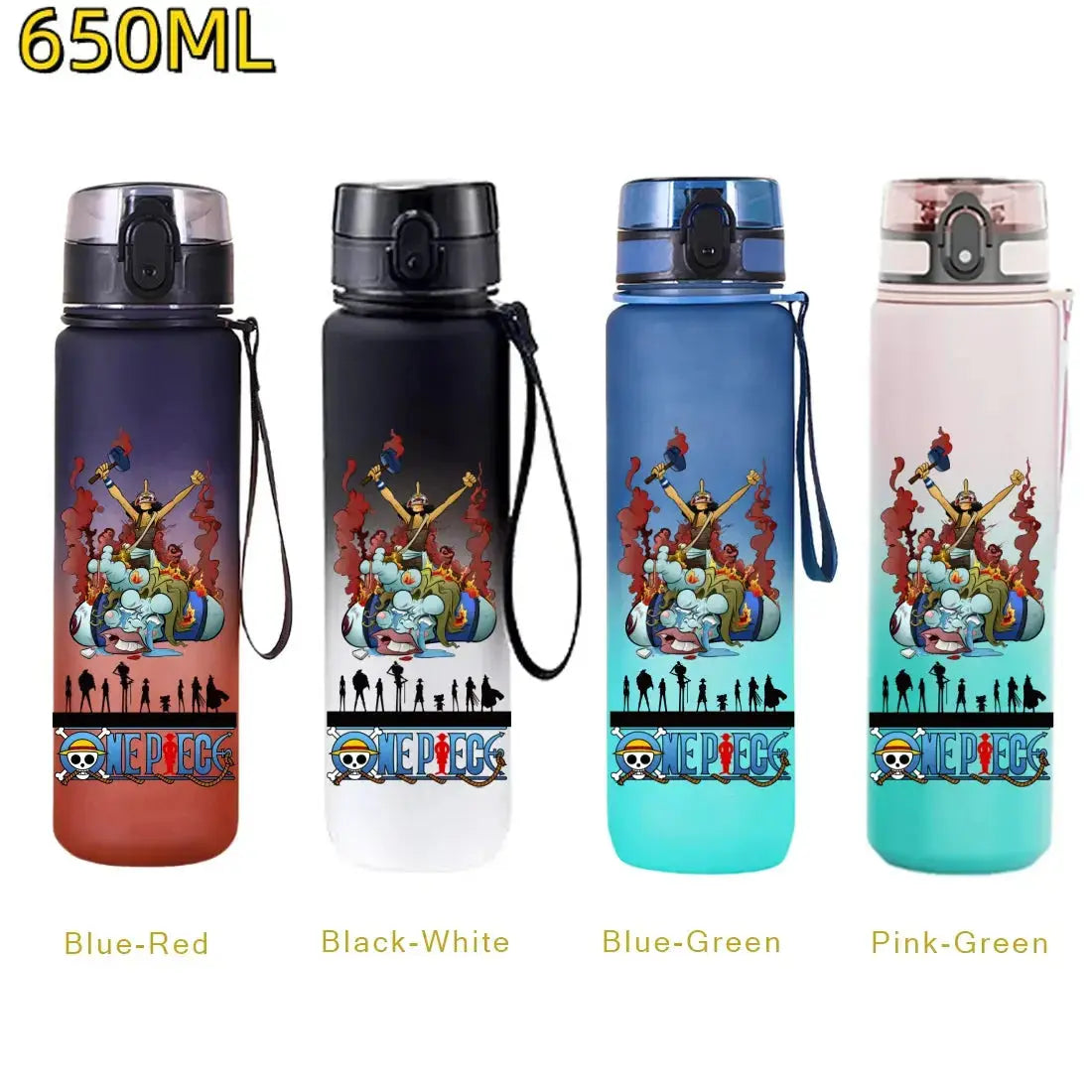 Gourde Manga One Piece 650ML Luffy, bouteille d’eau portable avec couvercle rabattable