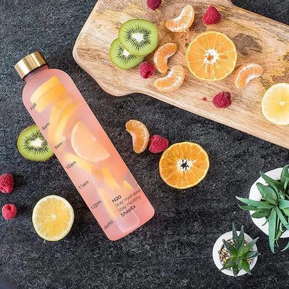 Gourde Motivation Horaire 1L (Rose), gourde motivation 1L, gourde graduée motivation, sans BPA, étanche, gourde sport rose | La Gourde®