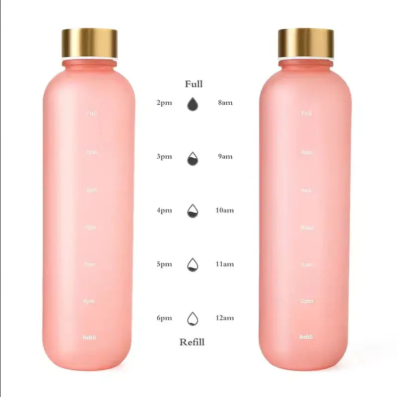 Gourde Motivation Horaire 1L (Rose), gourde motivation femme, bouteille d'eau sportive, anti-fuite, hydratation saine | La Gourde®