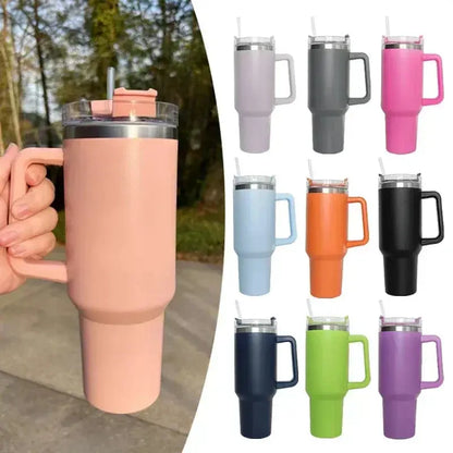 Gourde Mug Thermos Cup 40 oz rose avec poignée et paille