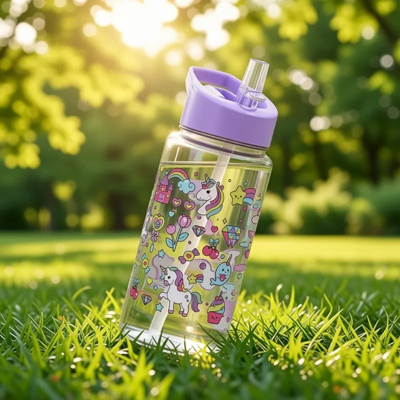 Gourde Paille Enfant Violet 500ml portable pour cartable et sac de sport, idéale pour l’école, les vacances et les aventures du quotidien avec un style féerique unique. | La Gourde