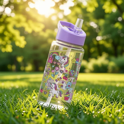 Gourde Paille Enfant Violet 500ml portable pour cartable et sac de sport, idéale pour l’école, les vacances et les aventures du quotidien avec un style féerique unique. | La Gourde