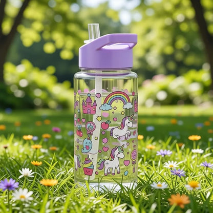 Gourde Paille Enfant Violet 500ml (Licorne) idéale comme cadeau pour fille, combinant design féerique, praticité et hydratation quotidienne pour l’école et les loisirs. | La Gourde