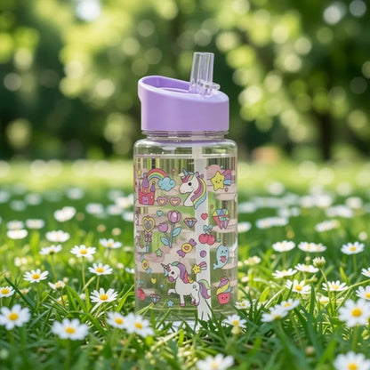 Gourde enfant portable licorne 500ml légère et résistante, parfaite pour accompagner les enfants lors des sorties familiales, voyages et activités sportives. | La Gourde