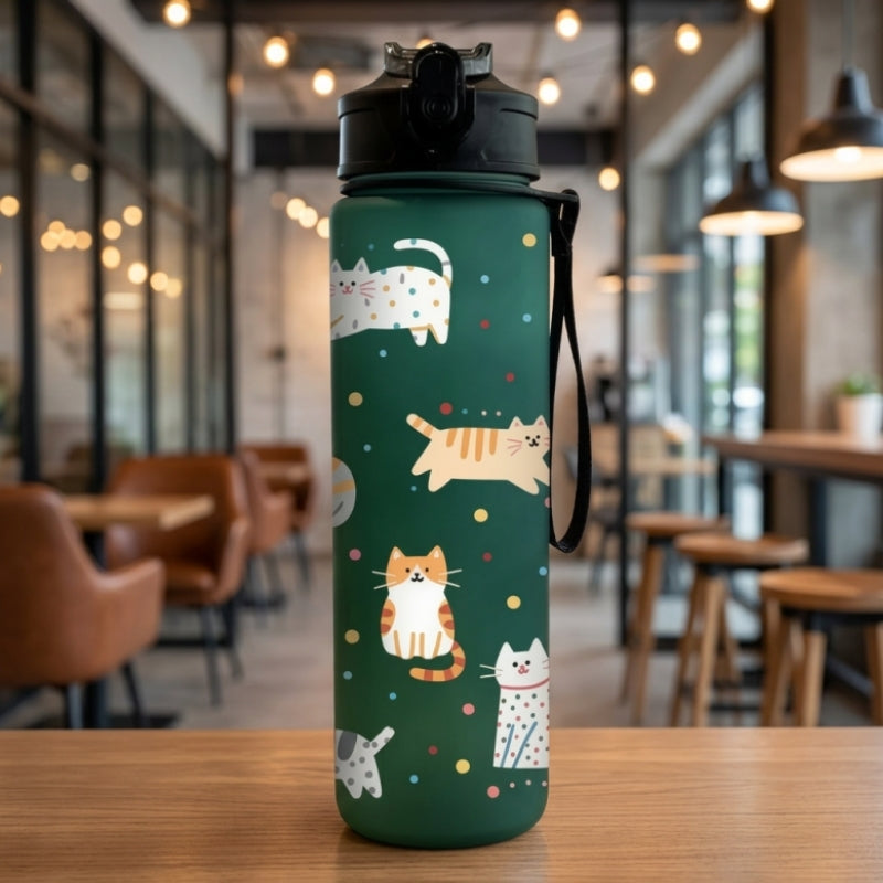 Gourde Sport Enfant Vert 750ML anti-fuite avec bouchon sécurisé, bouteille d'eau enfant avec design chat en relief 3D, gourde réutilisable écologique pour les activités sportives, les promenades, les vacances et le quotidien | La Gourde