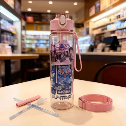 Gourde avec paille 750 ml design dégradé rose Kpop
