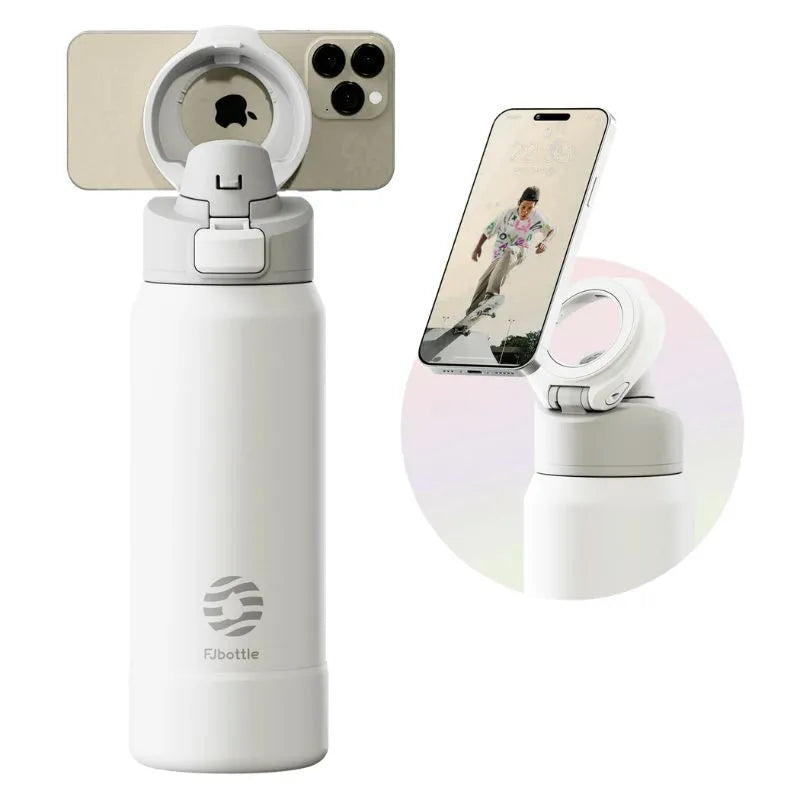Bouteille d'eau isotherme magnétique rose 950 ml avec support téléphone réglable à 360°