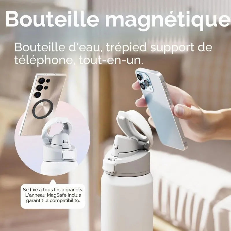 Gourde magnétique anti-fuite avec trépied smartphone réglable