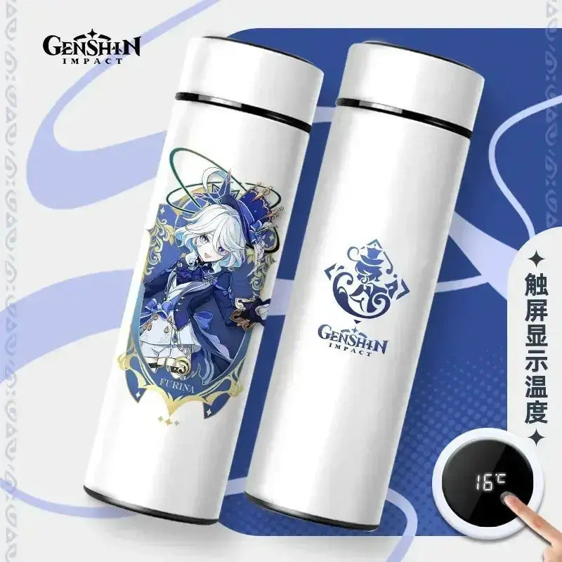 Gourde Thermos Isotherme Connecté Genshin Impact 550 ml, 
 Bouteille Genshin Impact 550 ml avec affichage intelligent.
Gourde inox originale pour les fans.