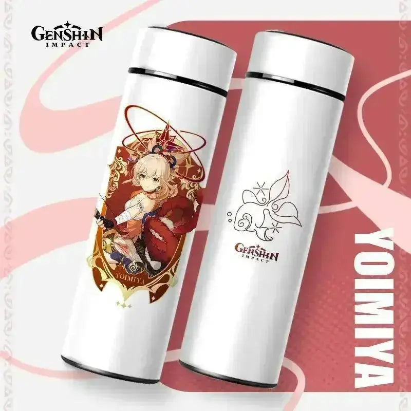 Gourde Thermos Isotherme Connecté Genshin Impact 550 ml, Gourde Genshin Impact avec écran de température intégré.  Thermos intelligent pour accompagner les pauses.