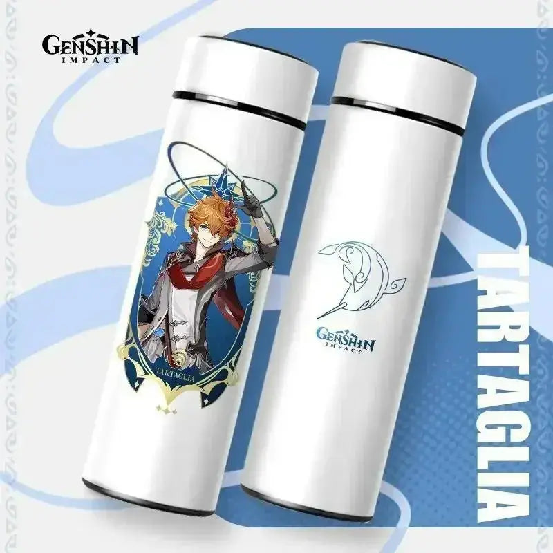Gourde Thermos Isotherme Connecté Genshin Impact 550 ml, Gourde isotherme Genshin Impact avec température numérique.
Bouteille connectée pour boissons chaudes ou froides.