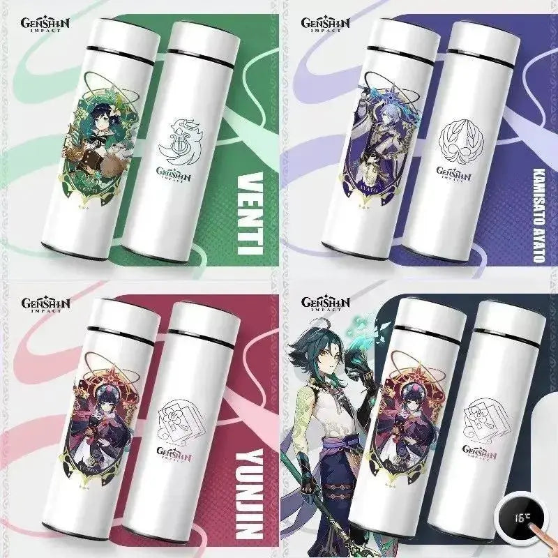 Gourde Thermos Isotherme Connecté Genshin Impact 550 ml, Thermos Genshin Impact 550 ml en acier inoxydable.
 Gourde isotherme inspirée de l’univers gaming.
