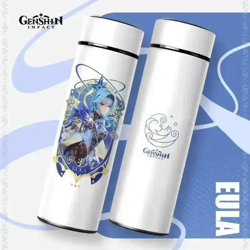 Gourde Thermos Isotherme Connecté Genshin Impact 550 ml, Thermos intelligent Genshin Impact avec affichage LED. Une gourde originale pour les passionnés de gaming.
