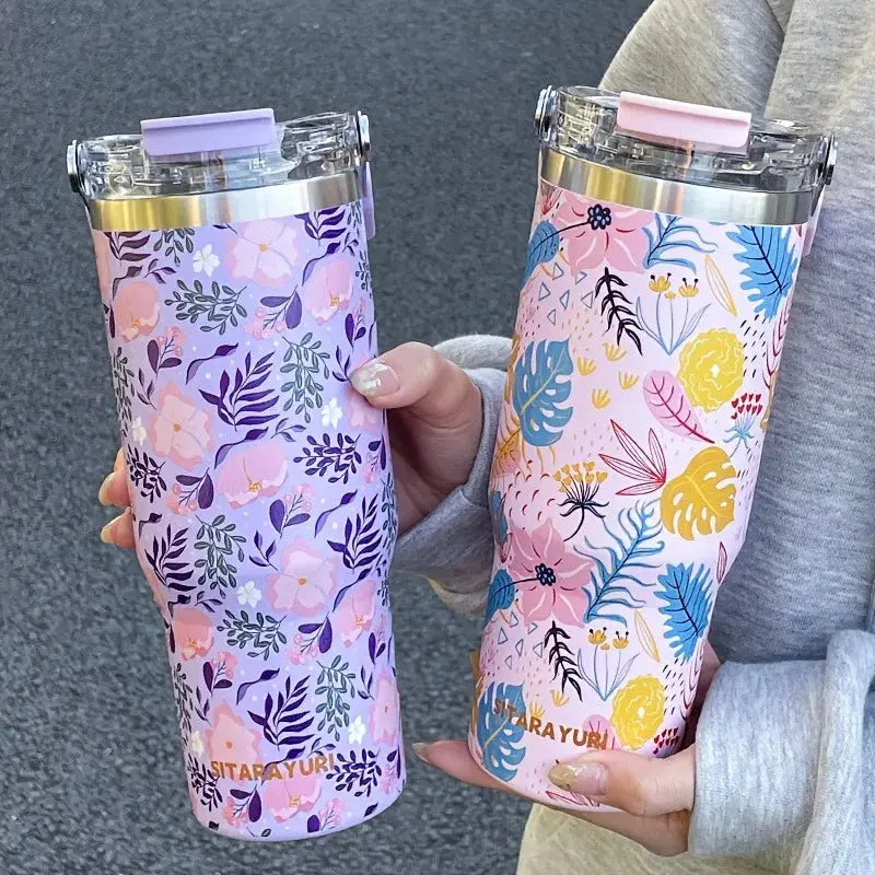 Gourde Thermos Isotherme Fleurie 900 ml en acier inoxydable