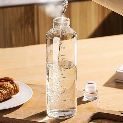 Bouteille d'eau en verre 1L motivation avec graduation horaire