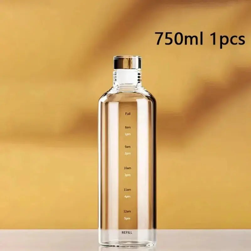 Bouteille d'eau motivation 1L en verre avec échelle de temps graduée