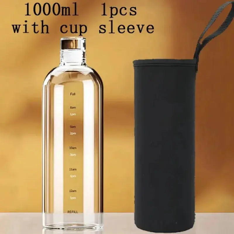 Gourde motivation verre 1L avec messages d'encouragement et graduations