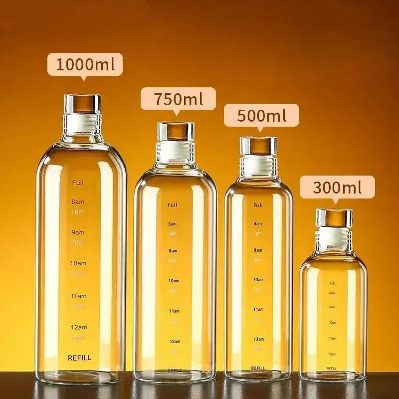 Gourde graduée 1L en verre avec repères horaires pour le sport