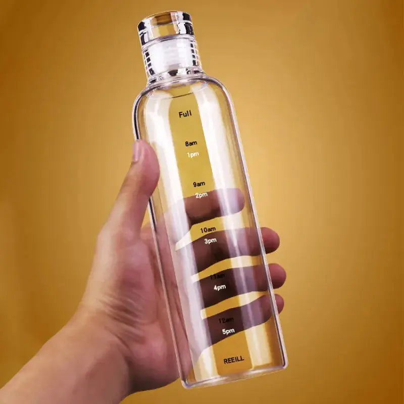 
Gourde graduée en verre 1L avec échelle de temps et messages motivants