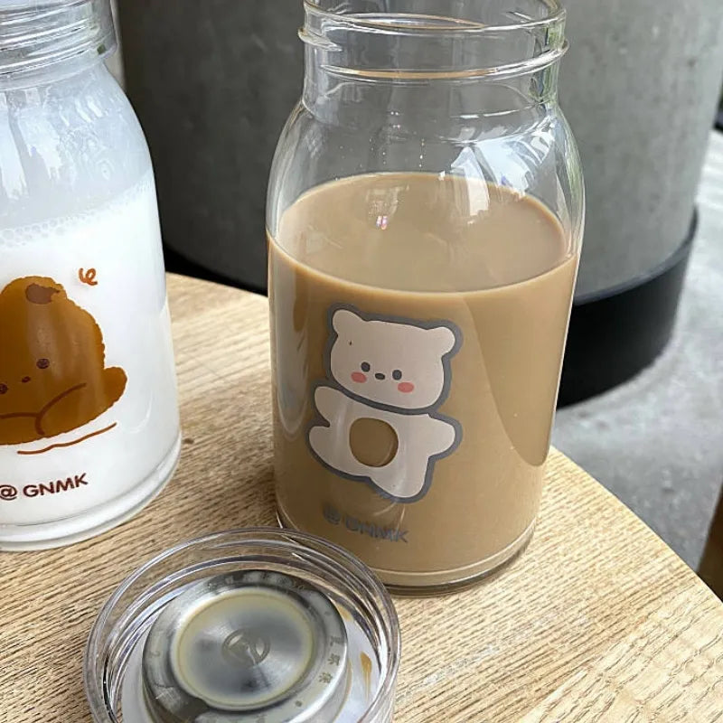 bouteille réutilisable en verre design ourson tendance femme | La Gourde