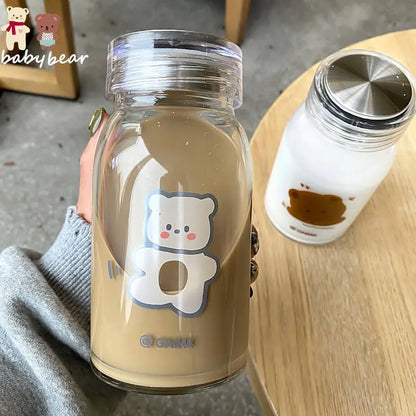 bouteille d’eau en verre borosilicate design mignon ours | La Gourde